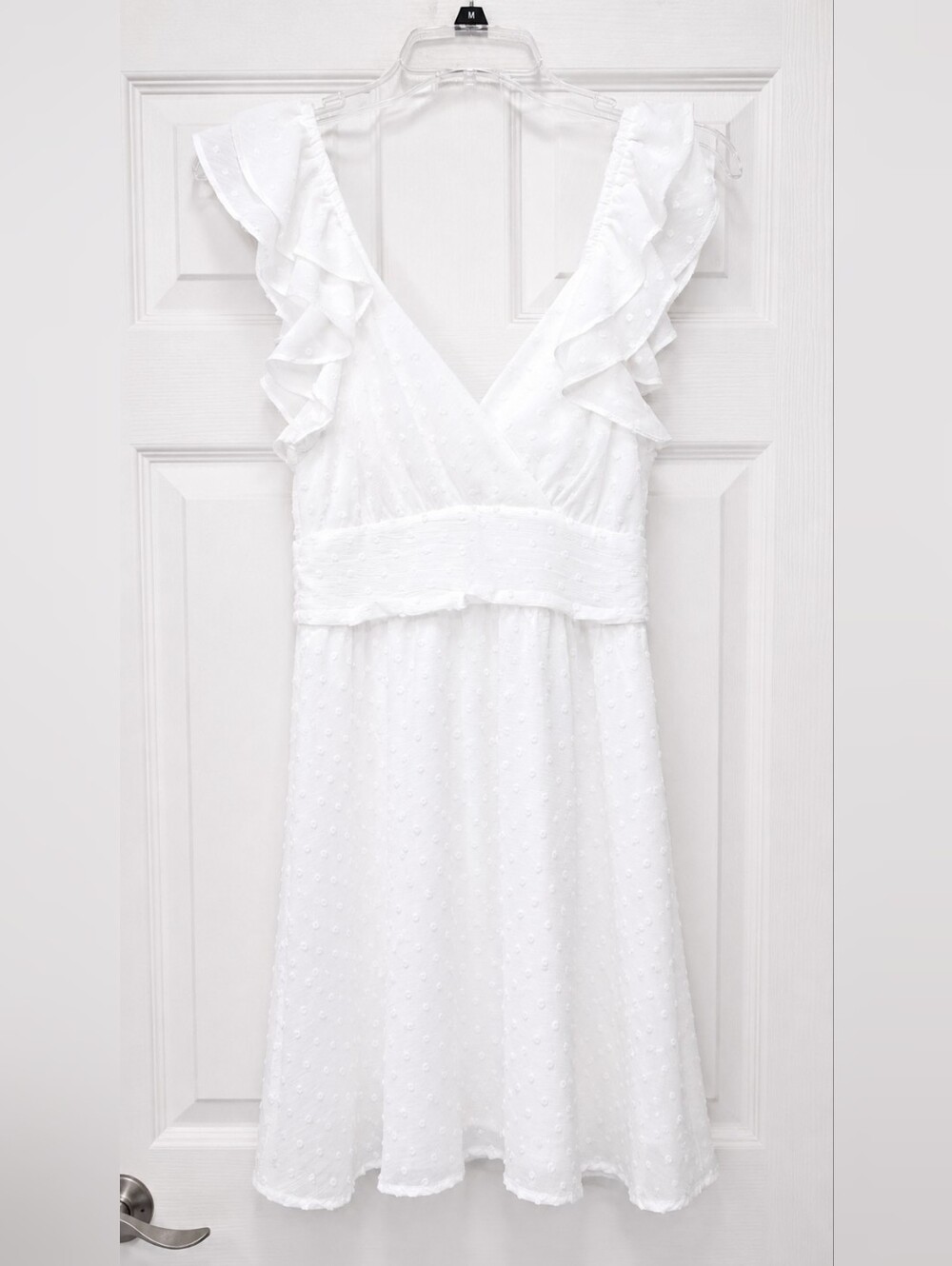 Altar'd State Sylvia White Swiss Dot Open Back Ruffle Mini Dress Sz M Baby Doll - Picture 3 of 9